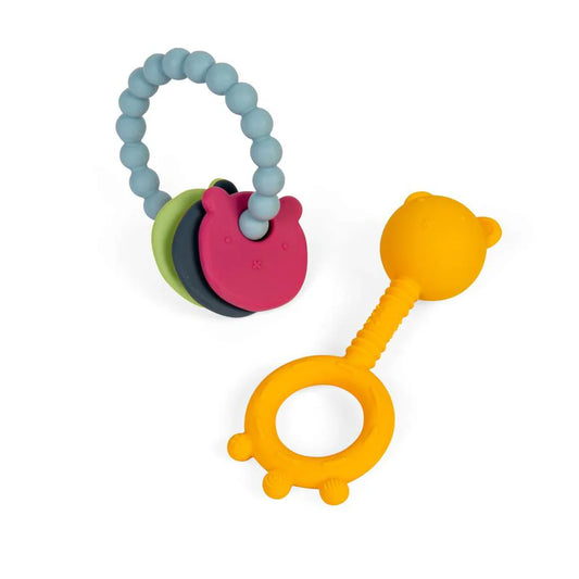 Bigjigs Toys Mordedor y Sonajero de silicona Osito