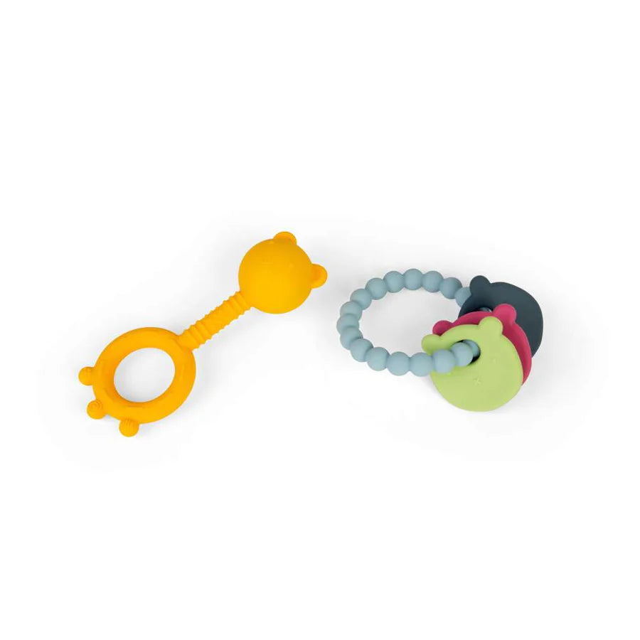 Bigjigs Toys Mordedor y Sonajero de silicona Osito