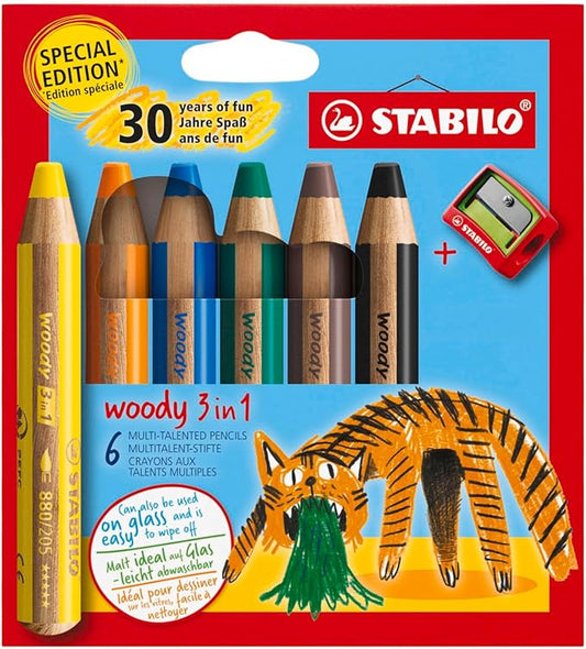 Stabilo lápices Woody 3 en 1 Estuche 6 colores Tigre