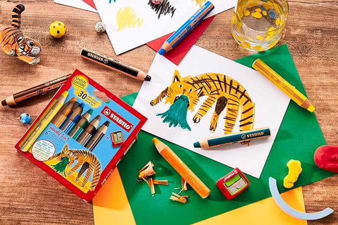 Stabilo lápices Woody 3 en 1 Estuche 6 colores Tigre