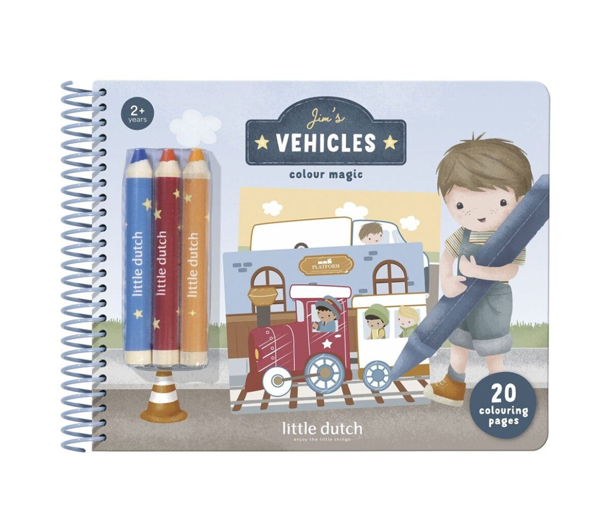 Libro mágico vehículos Jim con lápices