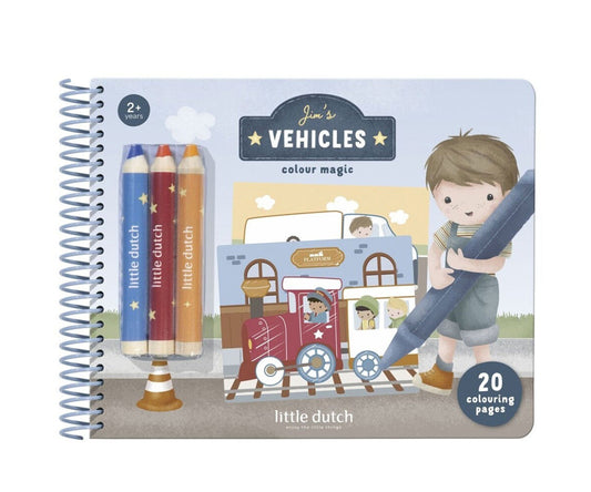 Libro mágico vehículos Jim con lápices