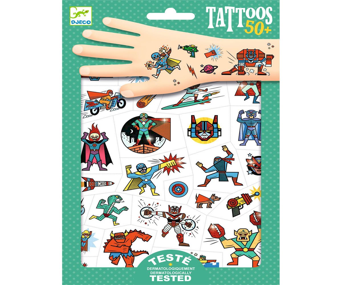 Djeco Tatuajes temporales Héroes vs. Villanos