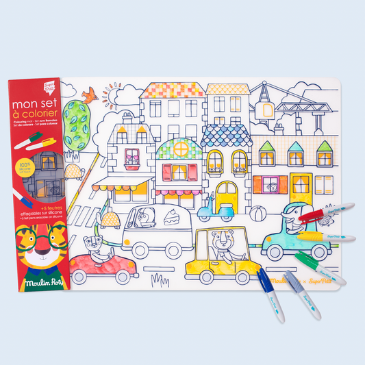 Moulin Roty Mantel grande de silicona para colorear Ciudad