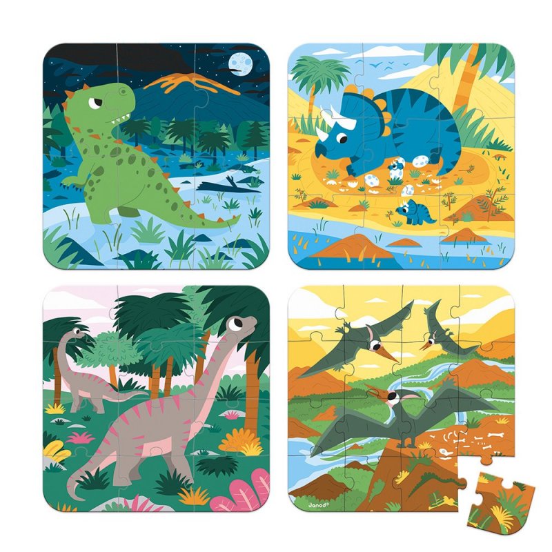 Janod Puzzle evolutivo 4 en 1 Dinosaurios