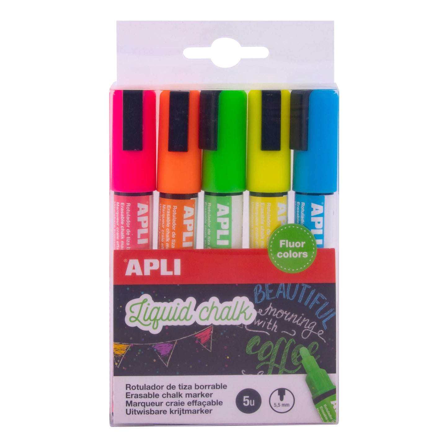 Apli Rotuladores tiza líquida 5 colores flúor