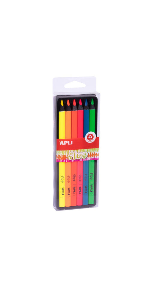 Lápices Jumbo Flúor triangular Apli 6 colores